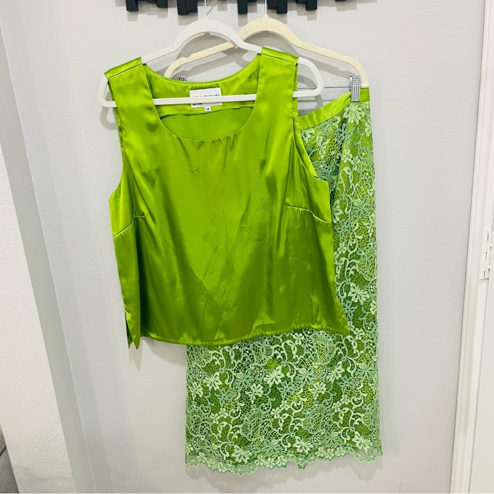 Lily & Taylor Vintage Two Piece Elegant Green Lace Dress Womens Plus Size 14